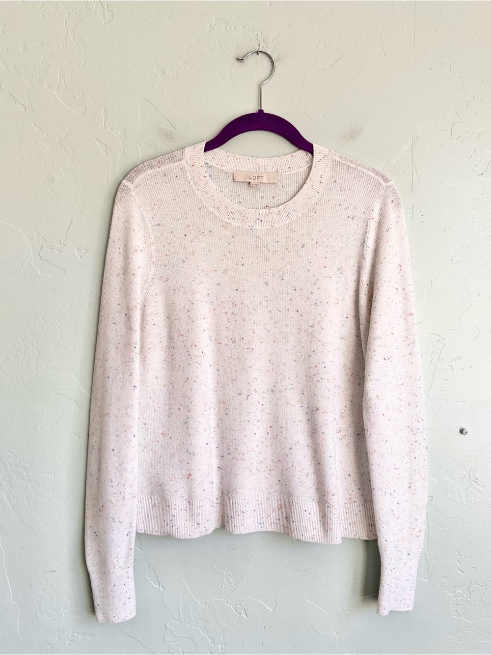 LOFT Women’s Lightweight White Colored Confetti Speckled Sweater Medium EUC